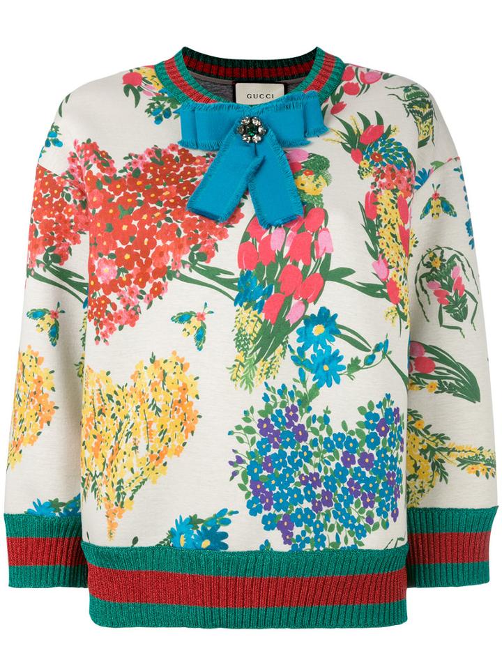 Gucci Corsage Print Lurex Trim Sweatshirt, Women's, Size: Small, Green, Cotton/metallic Fibre/viscose/rayon