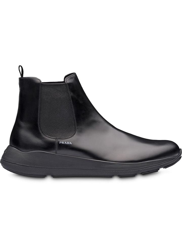 Prada Brushed Leather Booties - Black