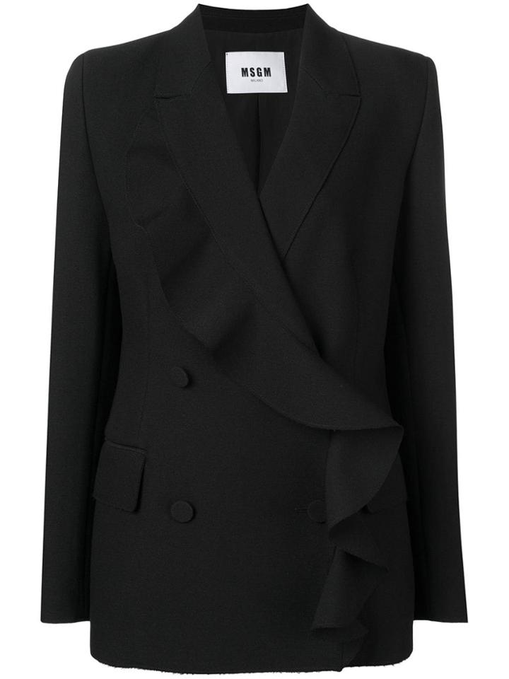Msgm Double-breasted Ruffle Jacket - Black
