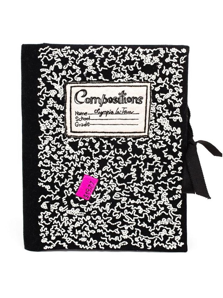 Olympia Le-tan Embroidered Compositions Clutch, Women's, Nude/neutrals, Cotton/wool