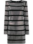 Balmain Beaded Striped Mini Dress - Black