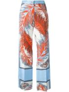 Emilio Pucci Feather Print Trousers, Women's, Size: 40, Blue, Silk/acetate/cupro