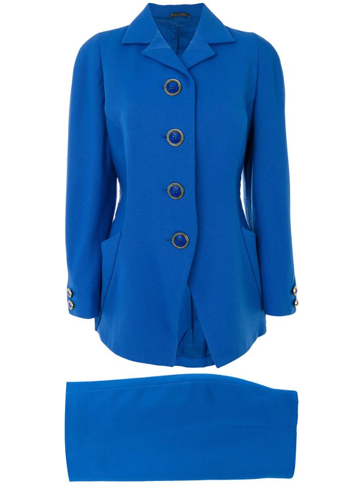 Versace Vintage Fitted Skirt Suit - Blue