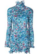 Givenchy Floral Print Frilled Ribbed Top - Blue