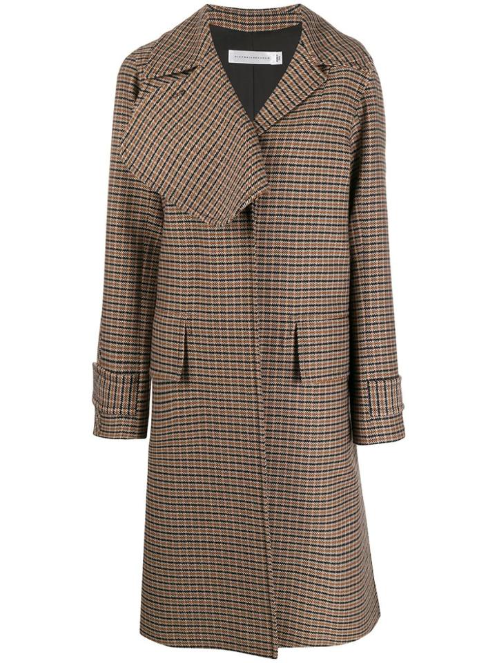 Victoria Beckham Checkered Single-breasted Coat - Black