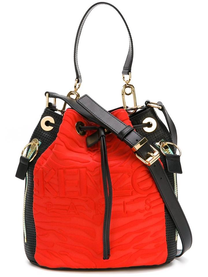 Kenzo 'kombo' Bucket Tote, Women's, Red, Calf Leather/polyester/spandex/elastane/rayon