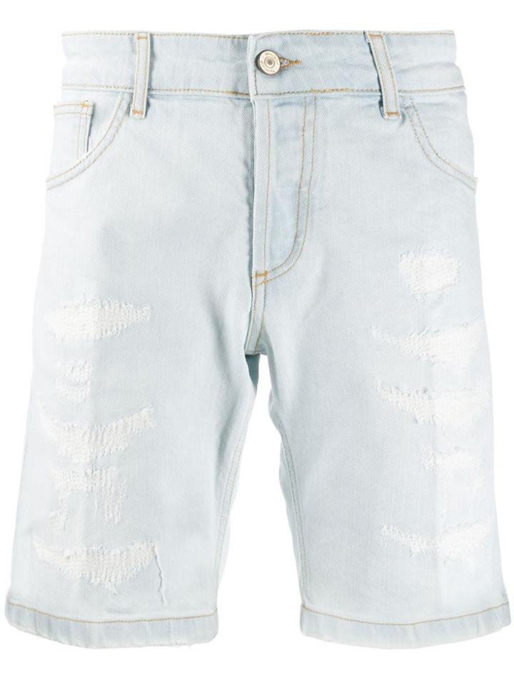 Entre Amis Distressed Denim Shorts - Blue
