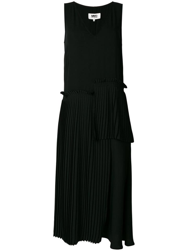 Mm6 Maison Margiela Dropped Waist Asymmetric Pleated Dress - Black