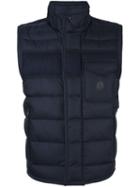 Moncler 'athos' Padded Gilet, Men's, Size: 3, Blue, Calf Leather/feather Down/polyamide/wool
