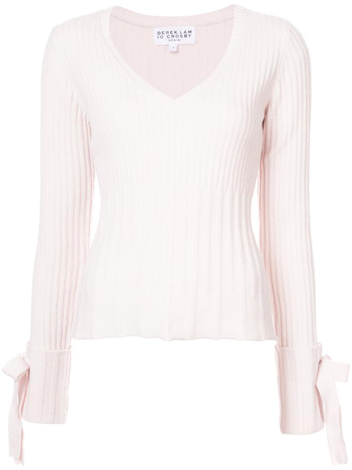 Derek Lam 10 Crosby V-neck Sweater With Tie Sleeve Detail - Pink &