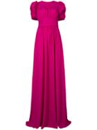 No21 Puff Sleeve Open Back Gown - Pink & Purple