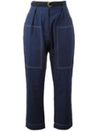 Marni Contrast Stitch Trousers, Women's, Size: 38, Blue, Cotton