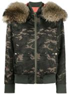 Mr & Mrs Italy Camouflage Fur Hood Bomber Jacket - Green