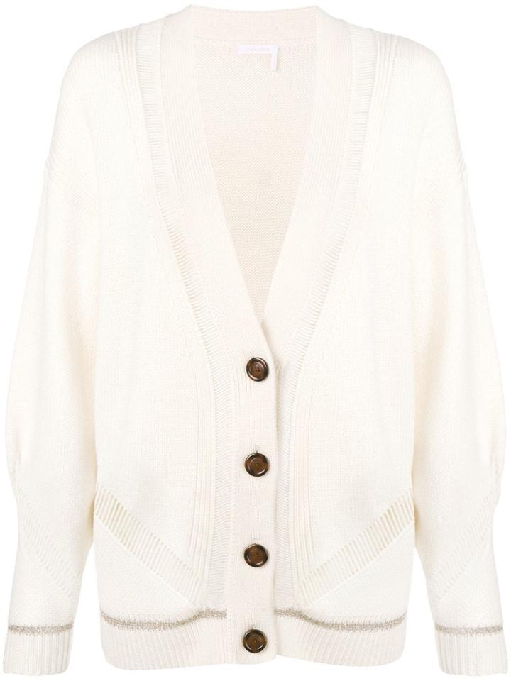 See By Chloé Longline Sheer Stripe Cardigan - White
