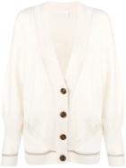 See By Chloé Longline Sheer Stripe Cardigan - White