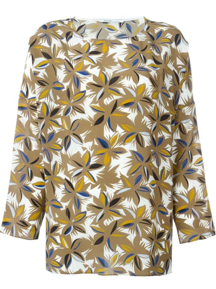 Agnona Printed Top, Women's, Size: S, Brown, Silk