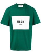 Msgm Logo Print T-shirt, Men's, Size: Medium, Green, Cotton
