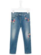 Ermanno Scervino Junior Floral Embroidery Jeans, Girl's, Size: 6 Yrs, Blue