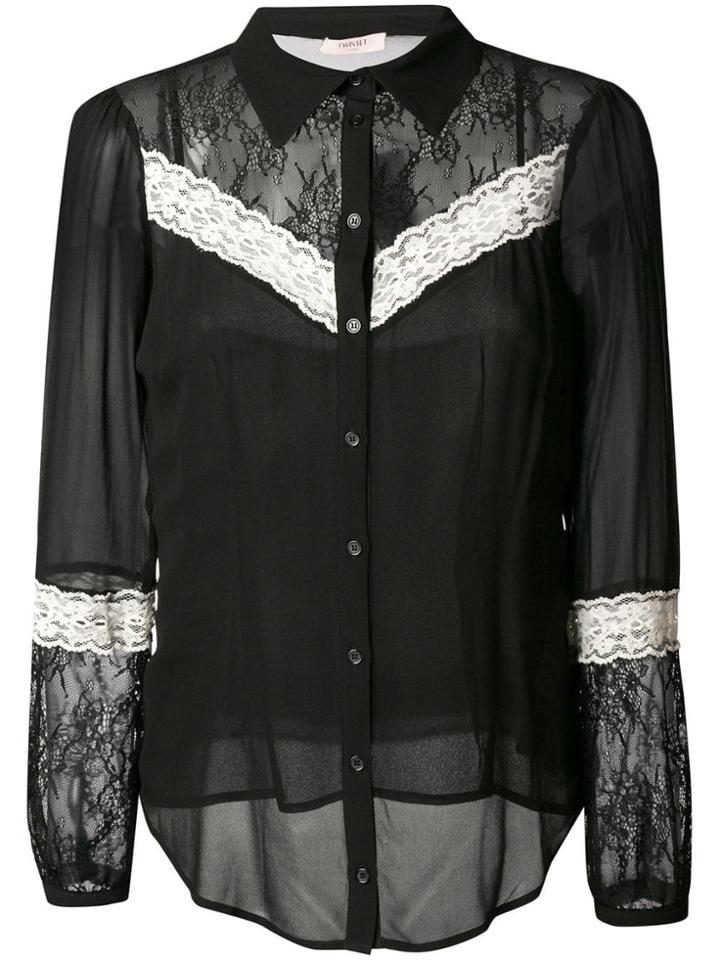 Twin-set Contrast Lace Shirt - Black