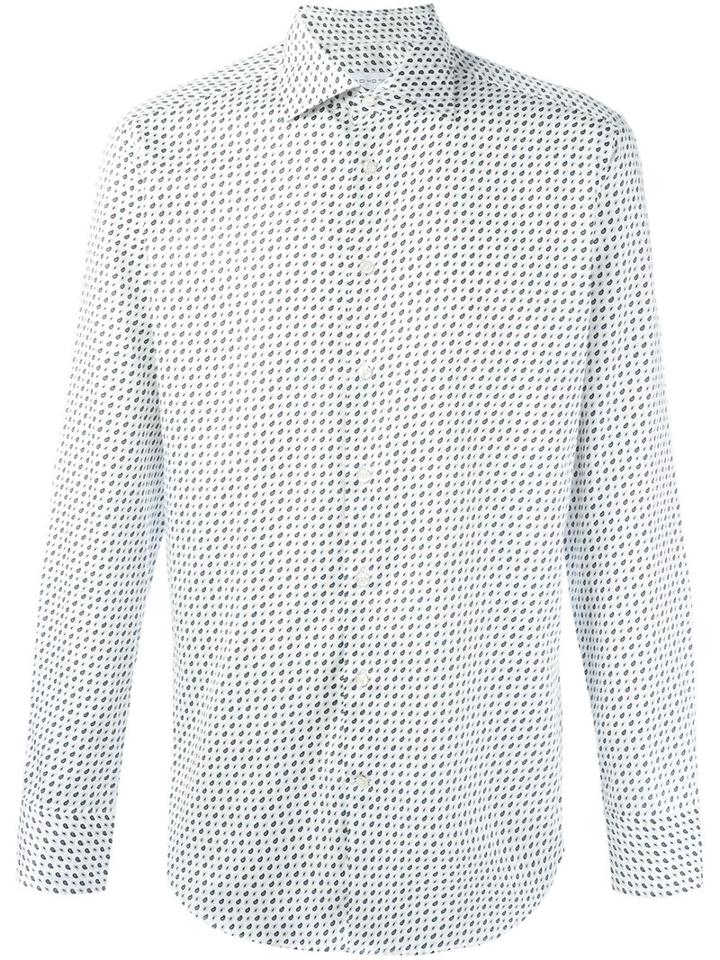 Etro Micro Paisley Print Shirt, Men's, Size: 40, White, Cotton