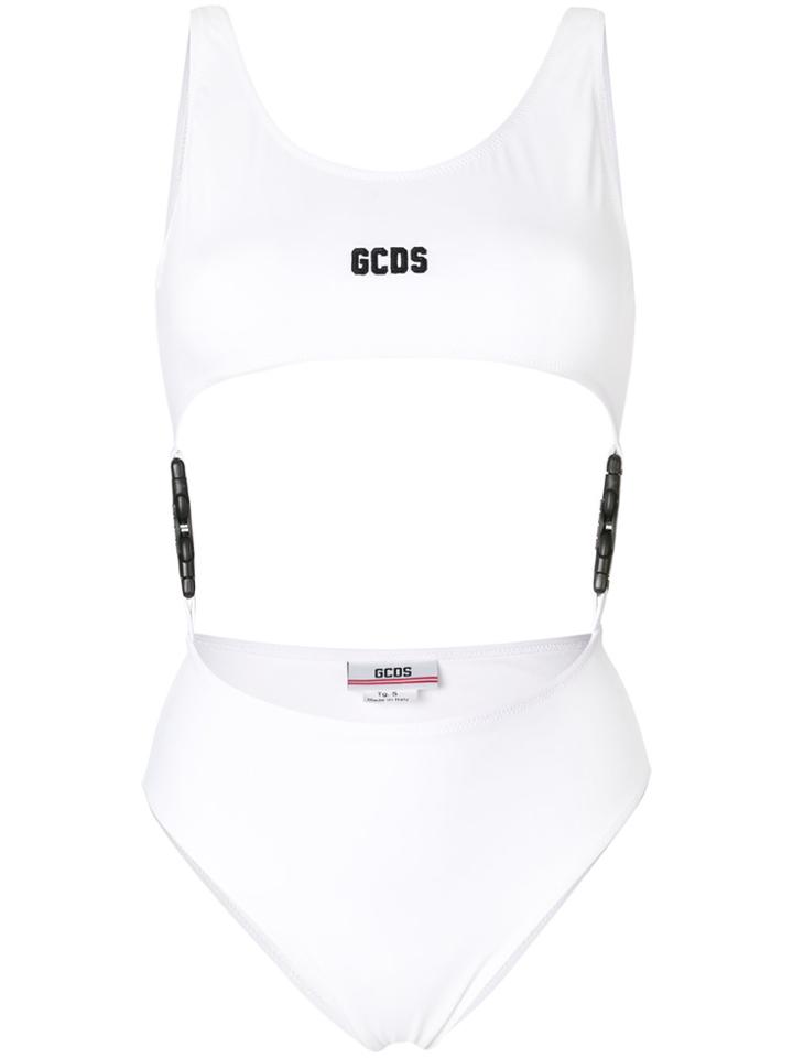 Gcds Logo Embroidered Clipped Bikini One-piece - White