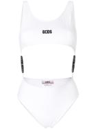 Gcds Logo Embroidered Clipped Bikini One-piece - White