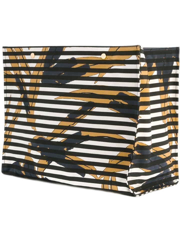 Marni Striped Oversized Tote, Women's, Nude/neutrals, Cotton/calf Leather/nylon/metal