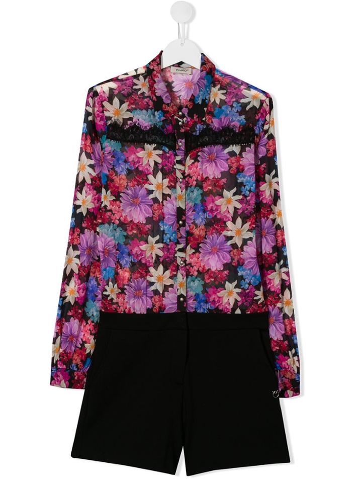 Pinko Kids Floral Print Playsuit - Black