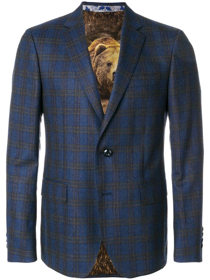 Etro Checked Two-button Suit Jacket - Blue