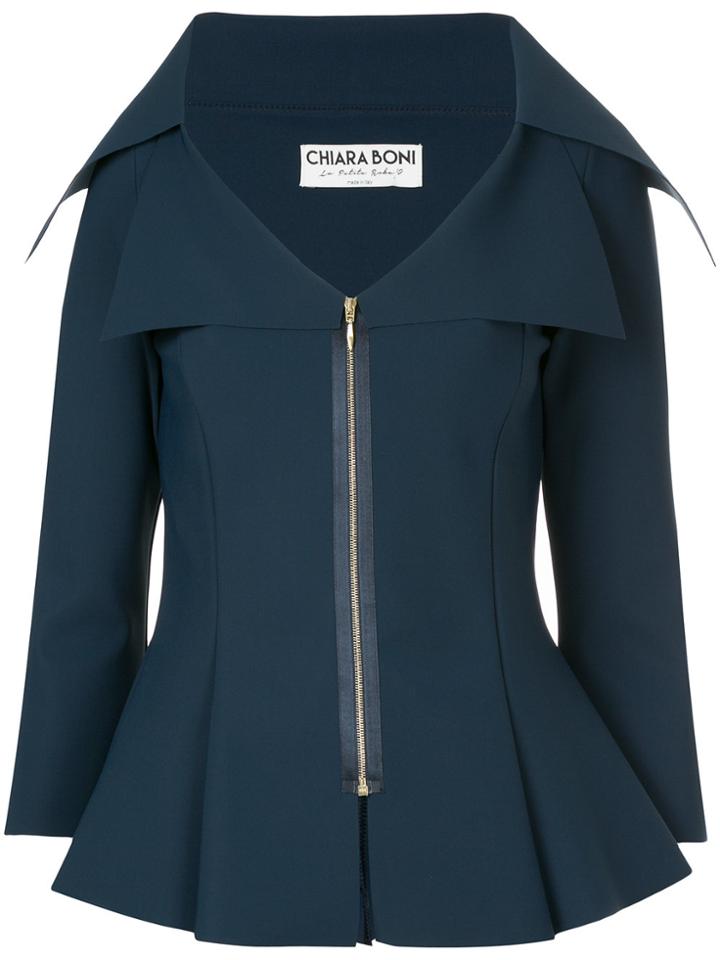 Chiara Boni La Petite Robe Wide Neck Fitted Jacket - Blue