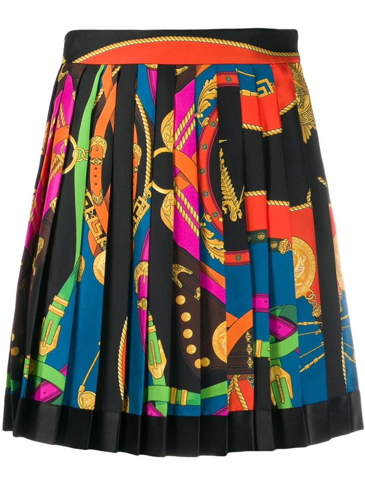 Versace Belt Print Pleated Skirt - Black