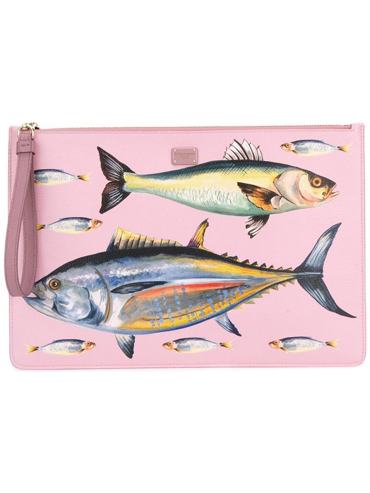 Dolce & Gabbana Fish Print Clutch, Women's, Pink/purple, Leather