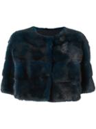 Yves Salomon Cropped Fur Jacket, Women's, Size: 36, Blue, Silk/mink Fur/polyester