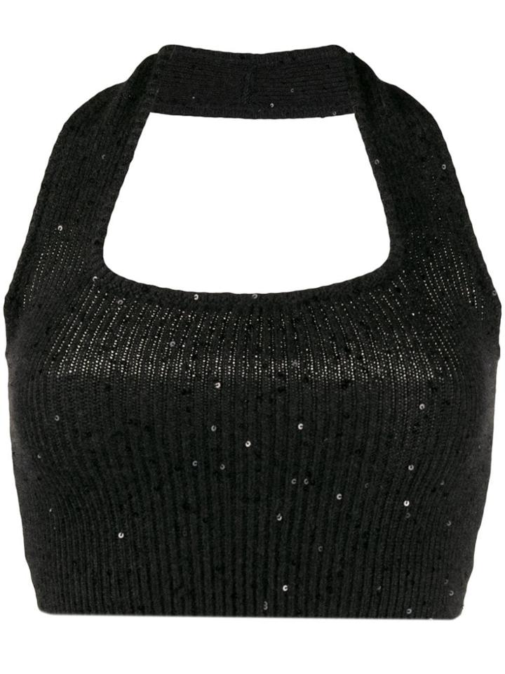 Brunello Cucinelli Sequin Embellished Crop Top - Black