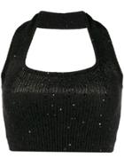 Brunello Cucinelli Sequin Embellished Crop Top - Black