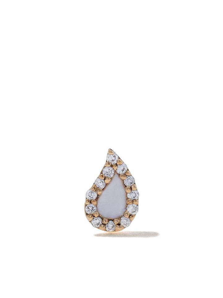 Alison Lou 14kt Yellow Gold Enamel Diamond Drop Stud Earring - White