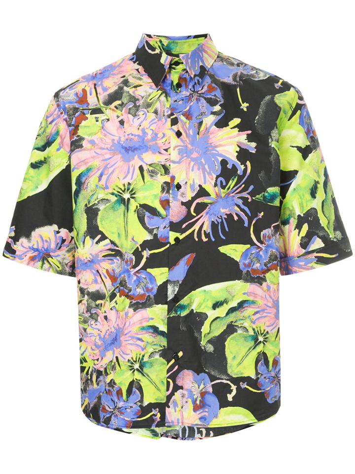 Msgm Tropical Print Shirt - Black