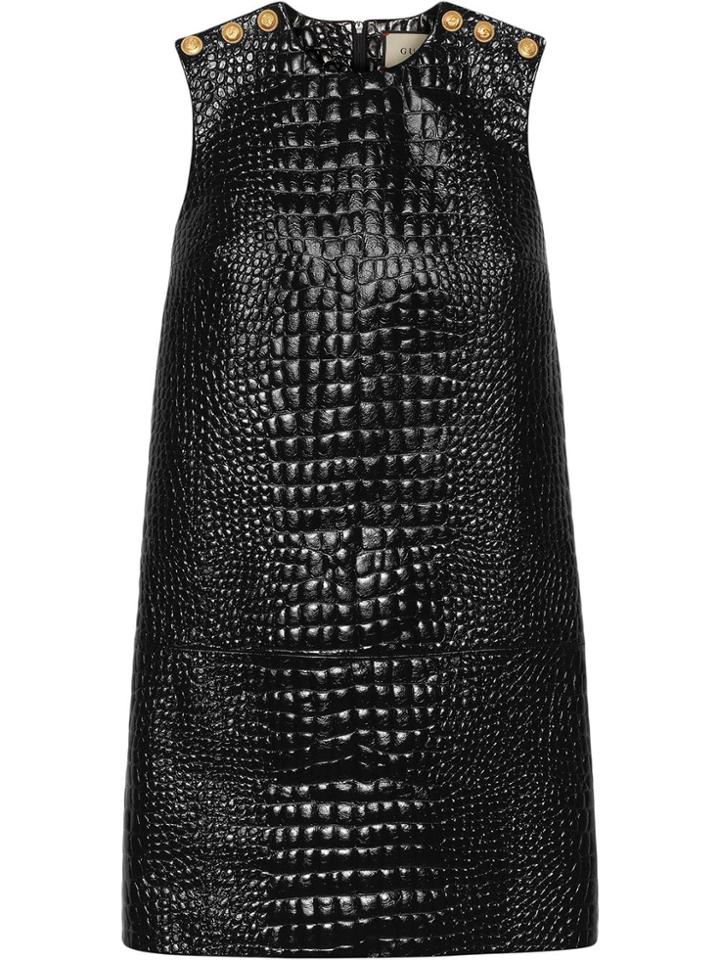 Gucci Crocodile Print Leather Dress - Black