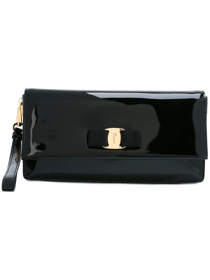 Salvatore Ferragamo Medium Logo Clutch, Women's, Black, Patent Leather