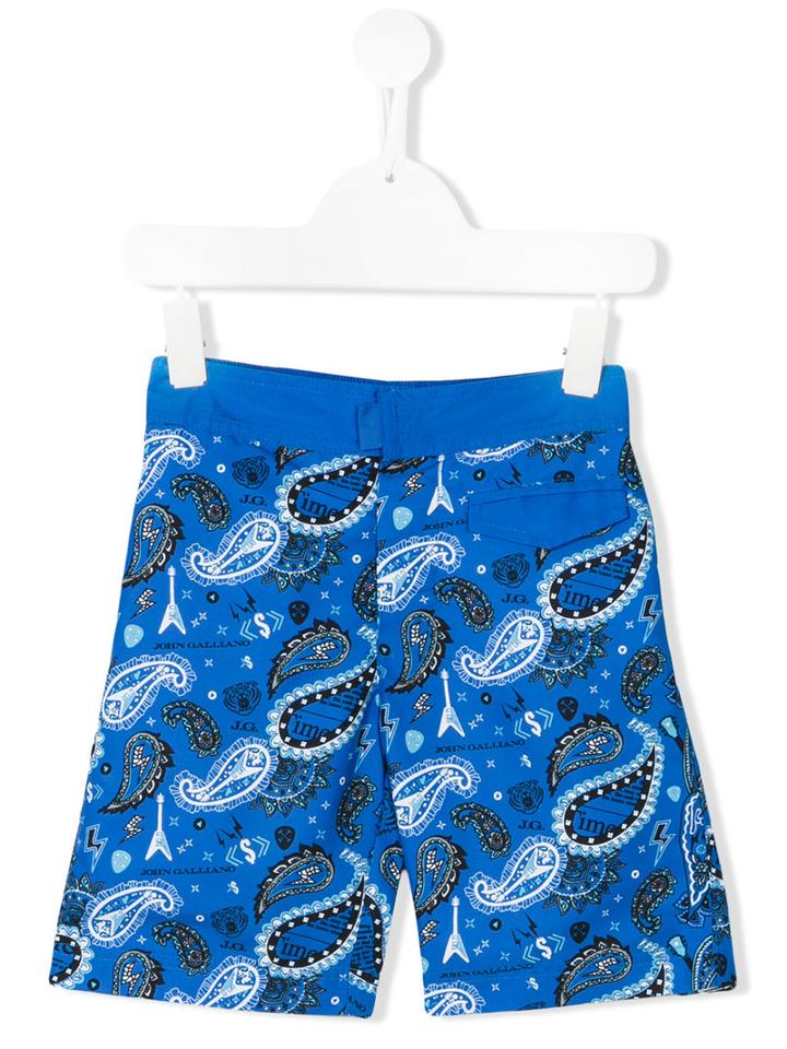 John Galliano Kids - Paisley Print Swim Shorts - Kids - Polyester - 10 Yrs, Blue