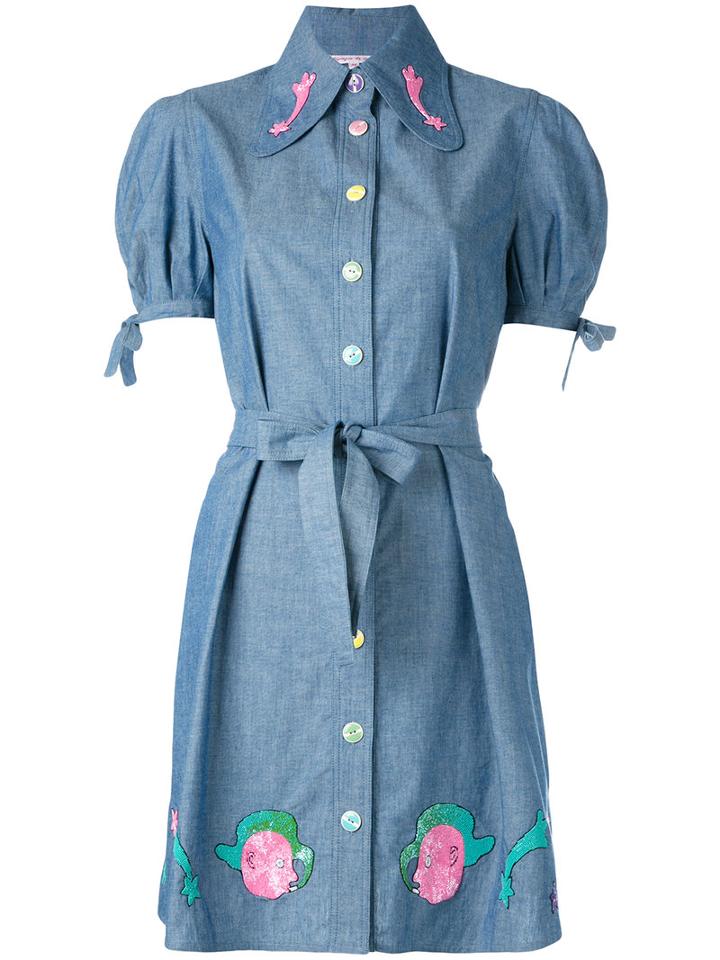 Olympia Le-tan Masters Mistress Shirt Dress, Women's, Size: 34, Blue, Cotton