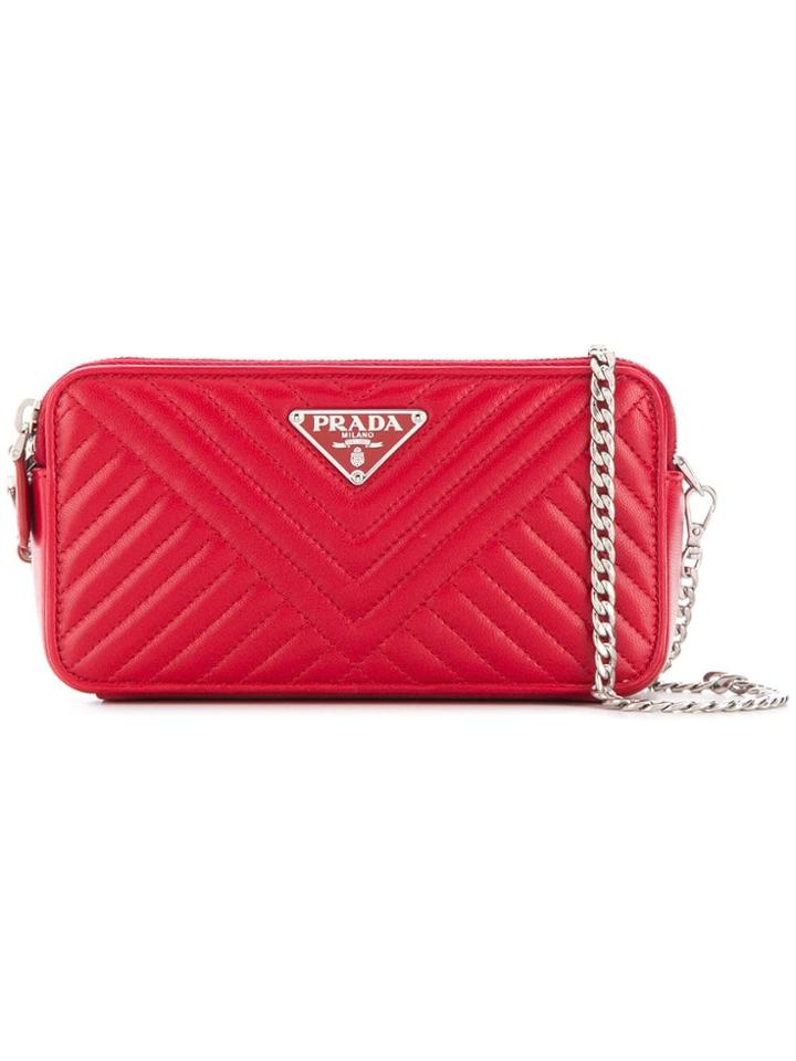 Prada Quilted Chain Wallet - Red