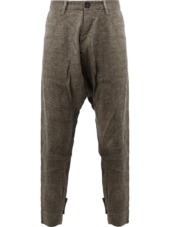 Ziggy Chen Striped Drop-crotch Trousers, Size: 48, Grey, Cotton/hemp/linen/flax
