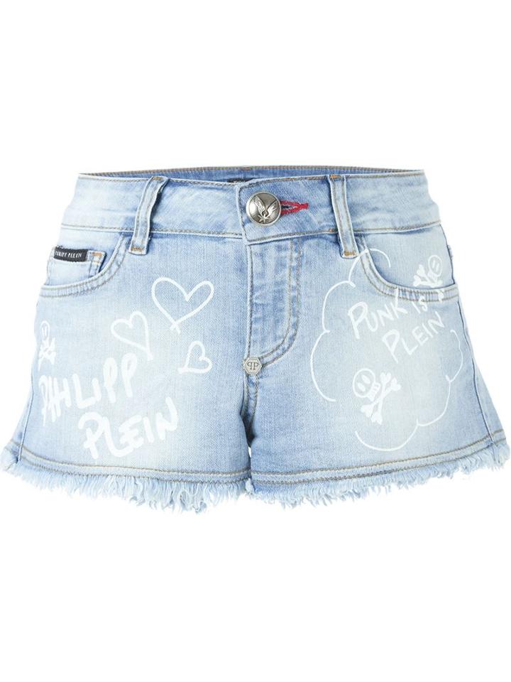 Philipp Plein Ritch Bitch Shorts, Women's, Size: 27, Blue, Cotton/spandex/elastane