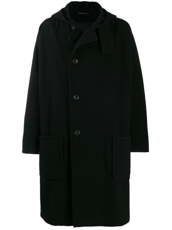 Yohji Yamamoto Oversized Hooded Midi Coat - Black