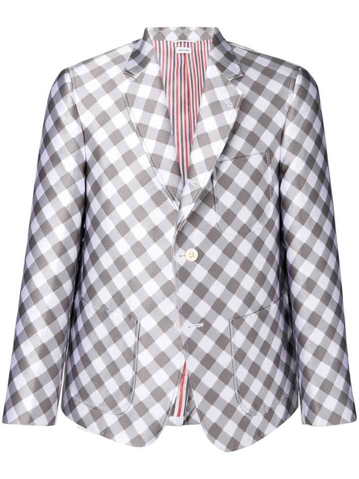 Thom Browne Patch Pocke Gingham Sack Sport Coat - Grey