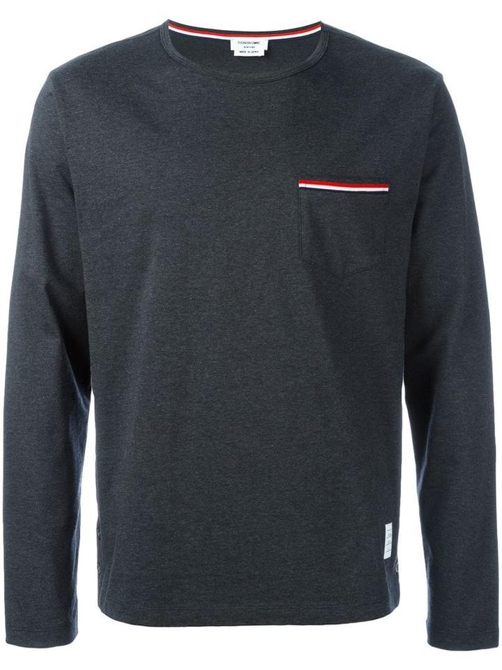 Thom Browne Rwb Pocket Trim Long-sleeve Tee - Grey