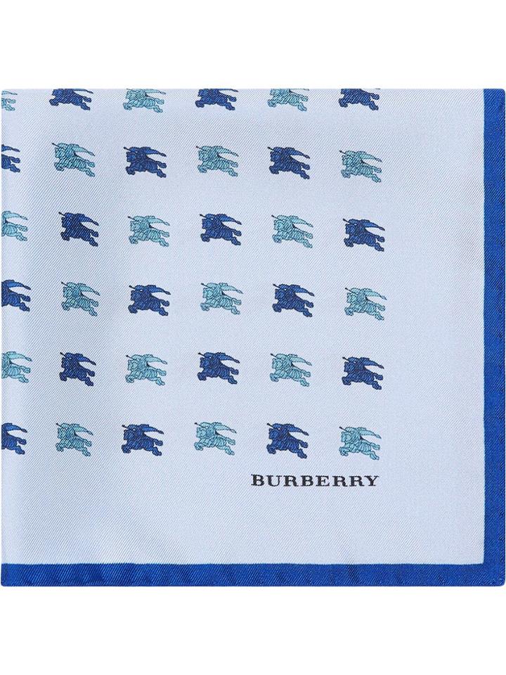 Burberry Equestrian Knight Print Silk Pocket Square - Blue
