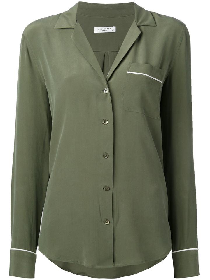 Equipment - Piped Trimmed Shirt - Women - Silk - L, Green, Silk