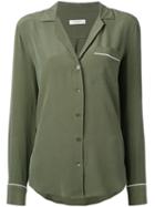 Equipment - Piped Trimmed Shirt - Women - Silk - L, Green, Silk